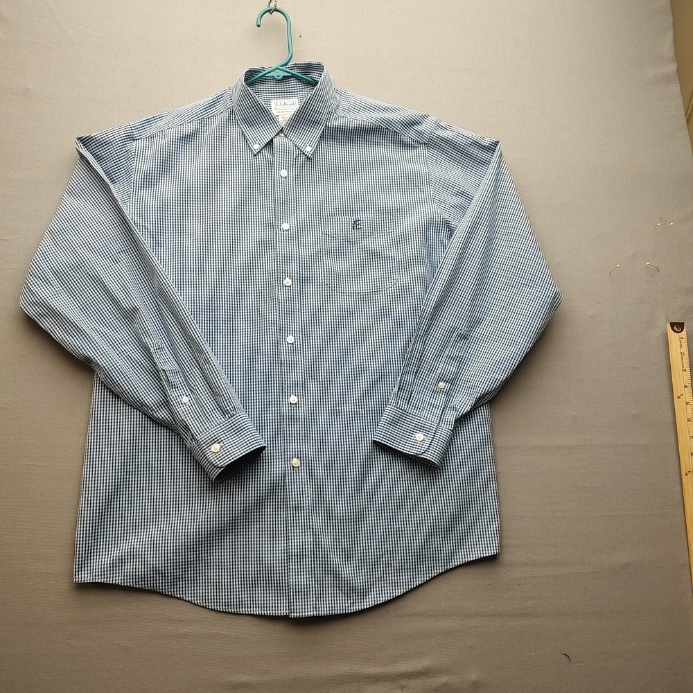 L L Bean mens 16.5 - 33 button down shirt blue plaid long sleeves LL Bean‎